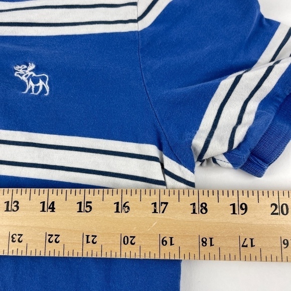 Abercrombie & Fitch Polo Boys Medium Muscle Blue Striped Short Sleeve - Picture 8 of 10